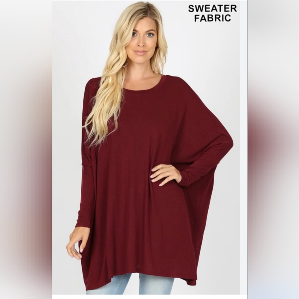 Zenana Outfitters Burgundy Cozy Oversized Poncho Sweater